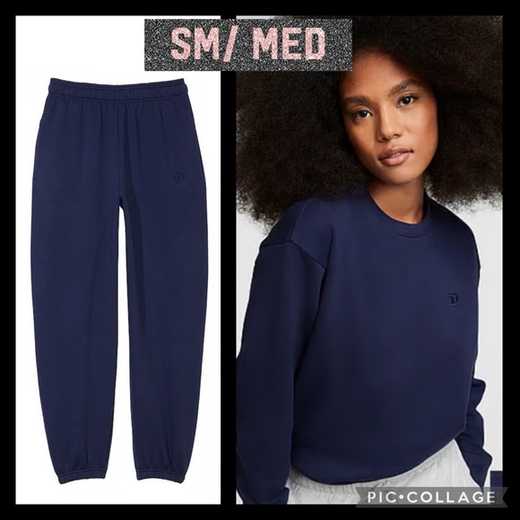 Vs pink fleece baggy campus sweatpants crew neck sweatshirt navy - Picture 1 of 10